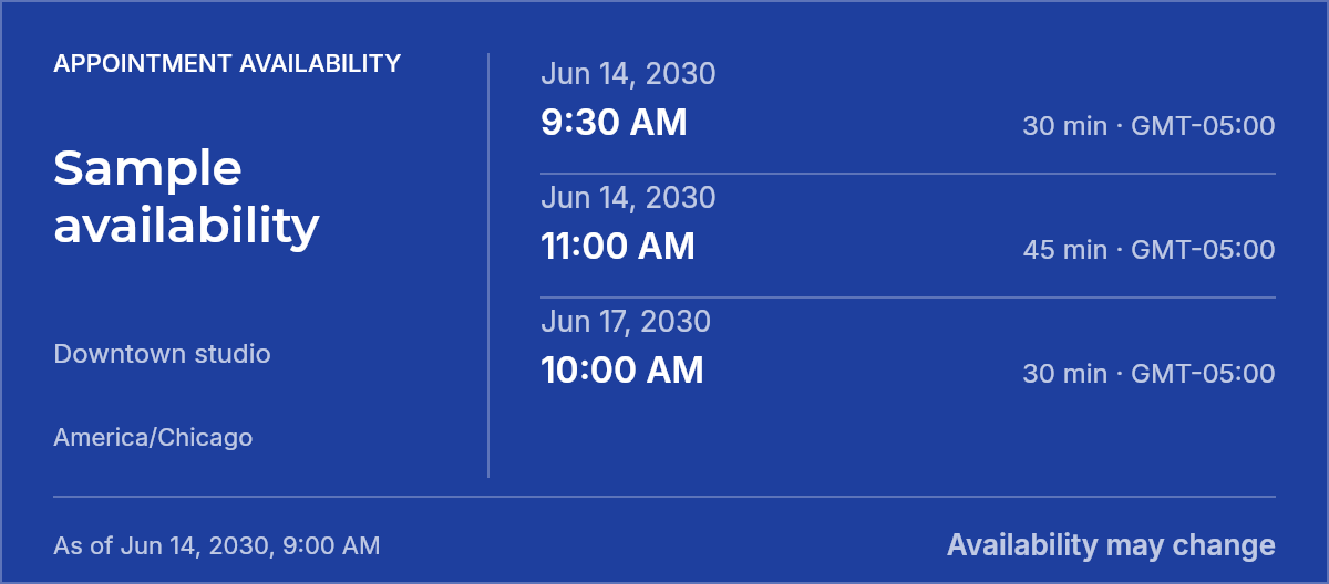 Availability strip — email template rendered by DynaMail