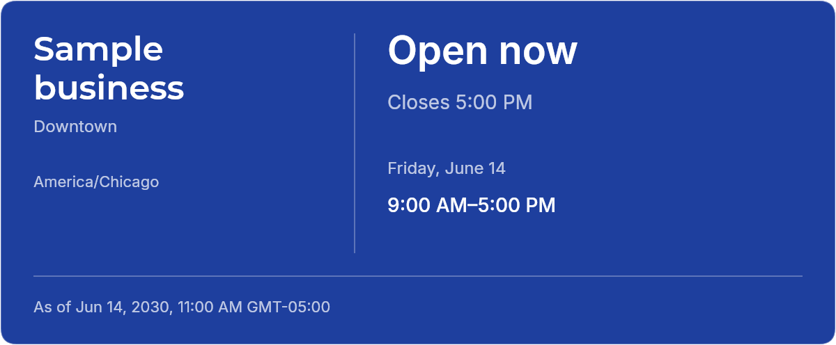 Hours strip — email template rendered by DynaMail