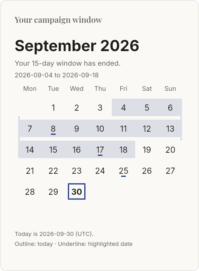 Your campaign window — email template rendered by DynaMail