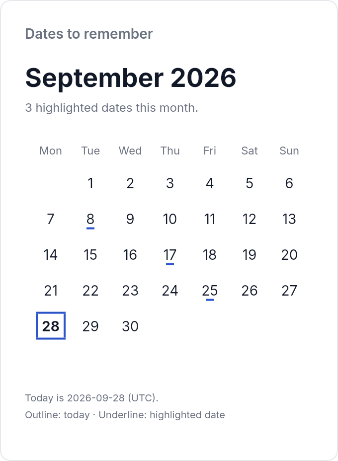 Dates to remember — email template rendered by DynaMail