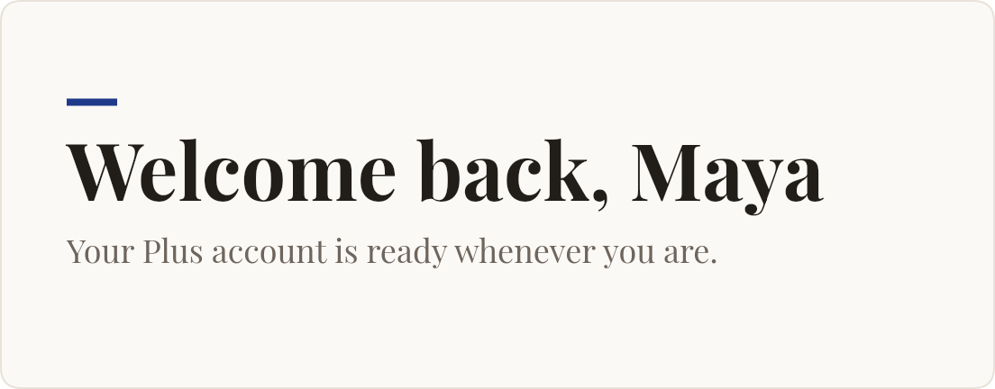 A quieter account welcome — email template rendered by DynaMail