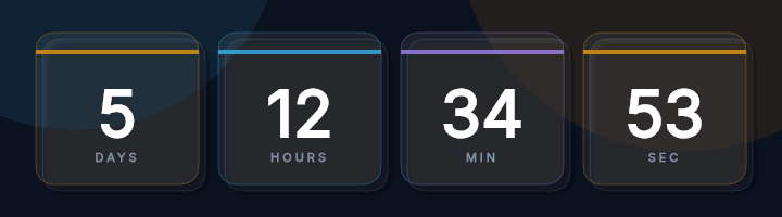 Email countdown timer widget rendered by DynaMail: dark cards showing days, hours, minutes, and seconds remaining