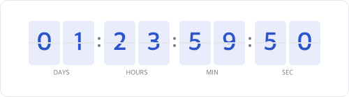 Blue flip clock cards showing days, hours, minutes, and seconds to a deadline