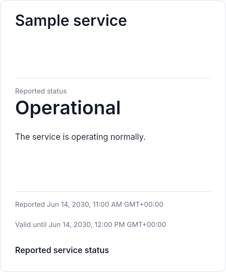 Sample Service Status card with an operational state and publisher timestamps